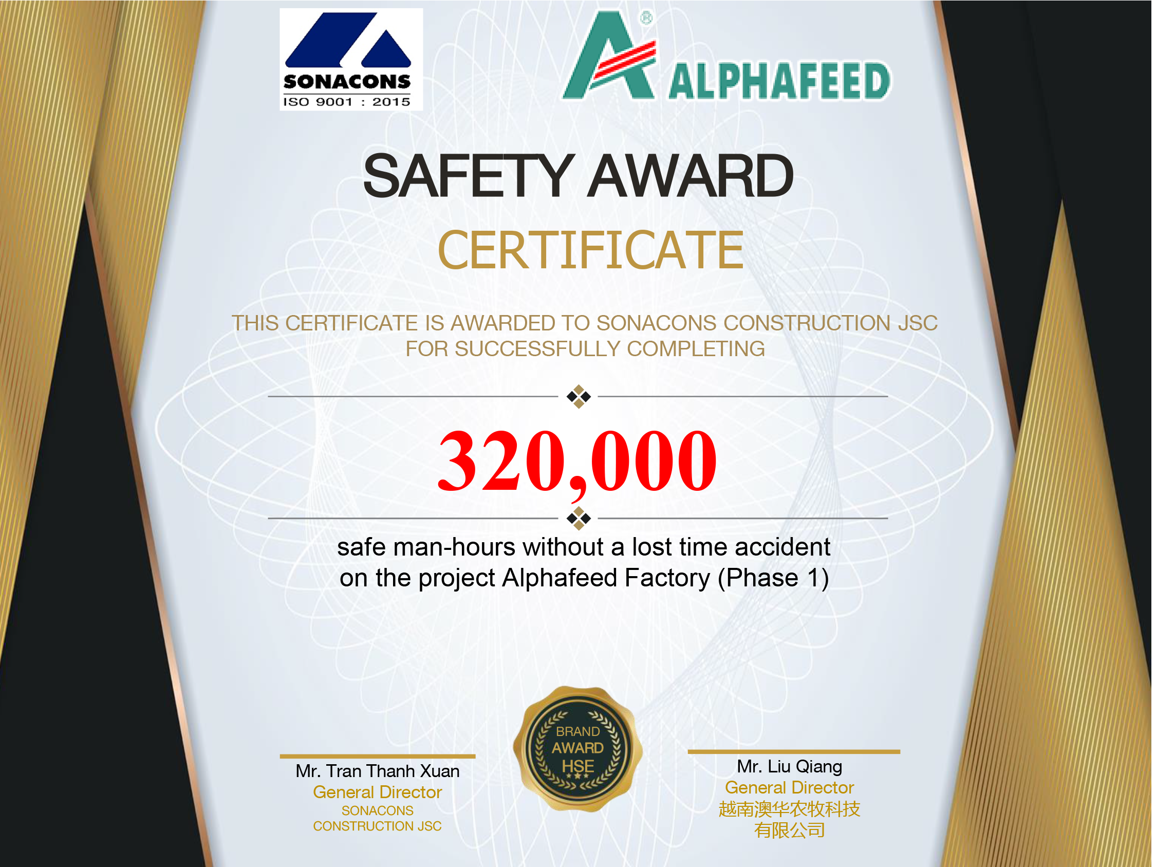 Chứng chỉ an toàn - Safety Award
